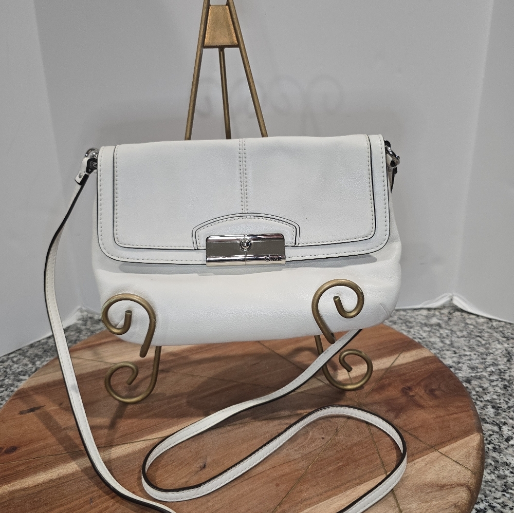 COACH KRISTIN METALLIC CHAMPAGNE LEATHER FLAP CROSSBODY SMALL BAG PURSE